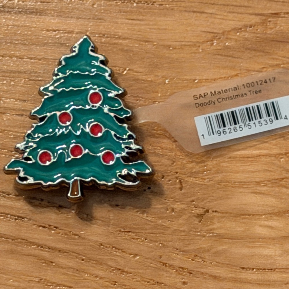 Crocs Jibbitz Doodly Metal Christmas Tree Shoe Charm Holiday Green Red NEW